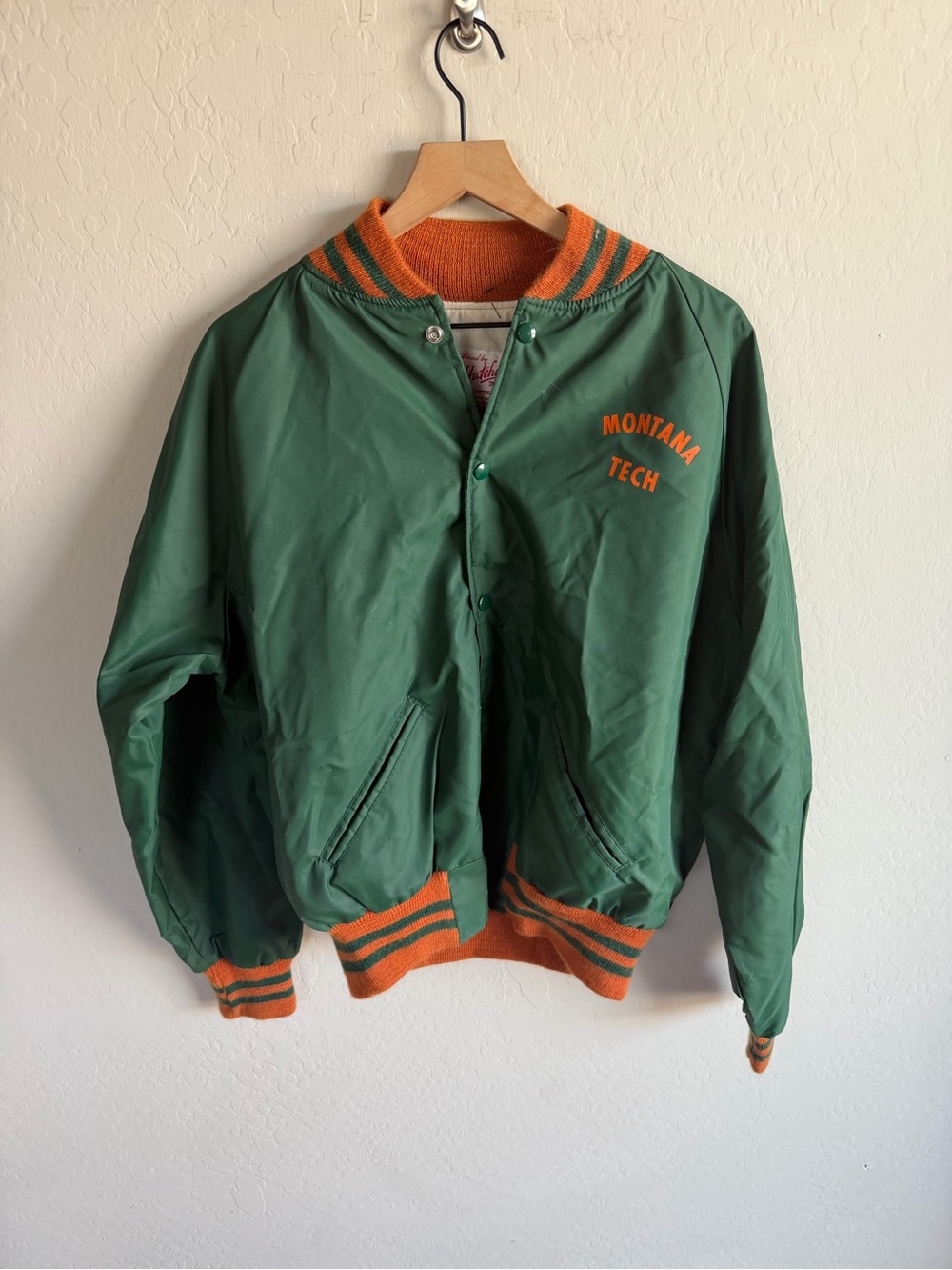 Vintage Hatchers Men’s Size L Montana Tech Green & Orange Bomber Jacket Retro